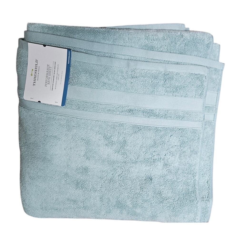 NWT Threshold Performance Bath Sheet 33 x 63 Aqua Blue Oeko-Tex  Brand New